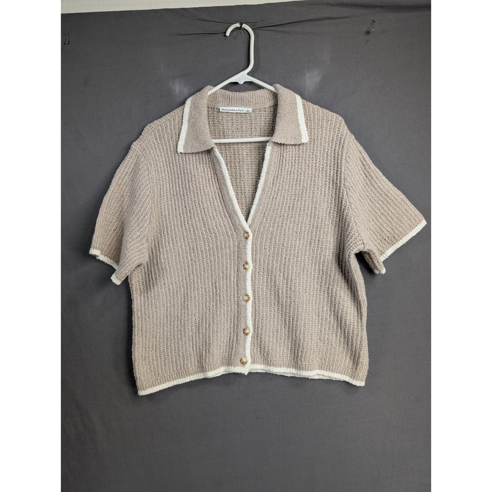 Abercrombie & Fitch Womens Short Sleeve Ribbed Knit Cardigan Tan Large 150S1502